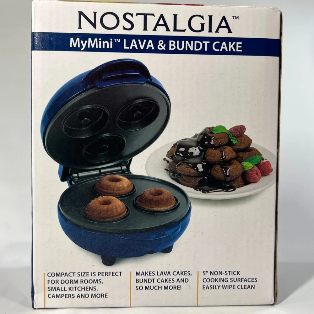 Nostalgia MyMini Lava Cake &‎ Doughnut Maker Blue Electric Mini Nonstick Deseret